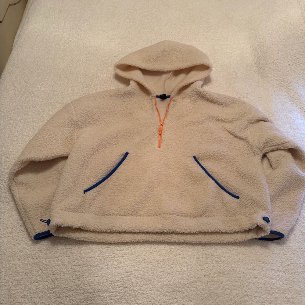 Wild Fable Cream Hooded Sweater with Blue and Orange Accents